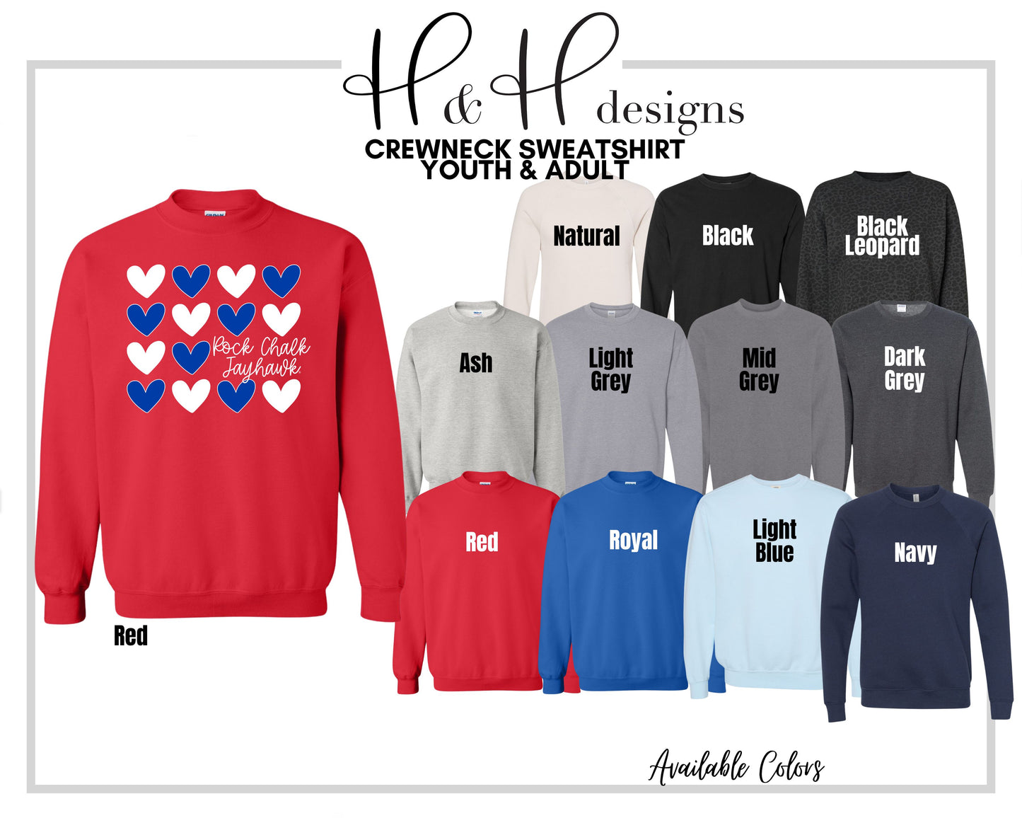Rock Chalk Jayhawk Repeat Hearts ~ Licensed Apparel ~ HHKU118