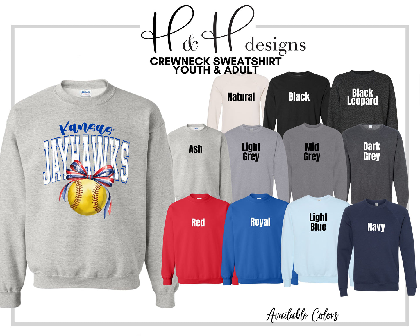 Kansas Jayhawks Softball Block Bow ~ Licensed Apparel ~ HHKU184