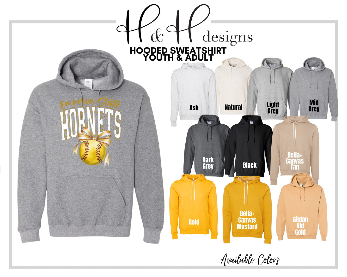 Emporia State Hornets Softball Block Bow ~ Licensed Apparel ~ HHESU150