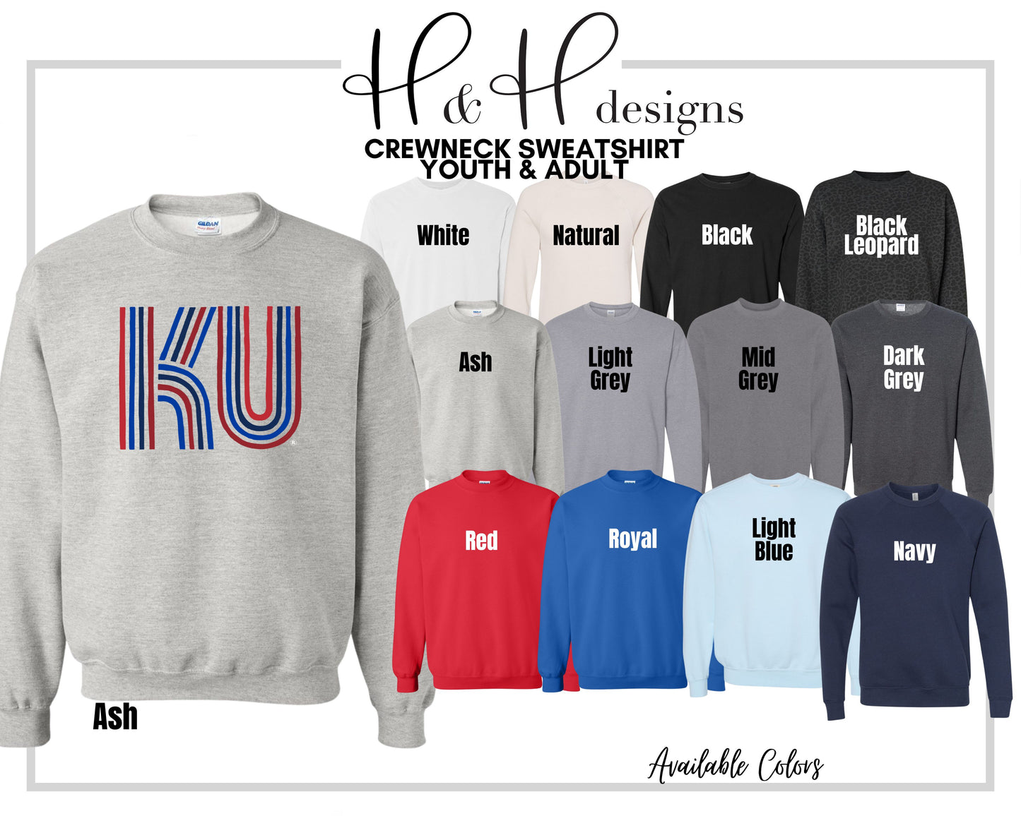 KU Lined Initials - Red & blue~ Licensed Apparel ~ HHKU122