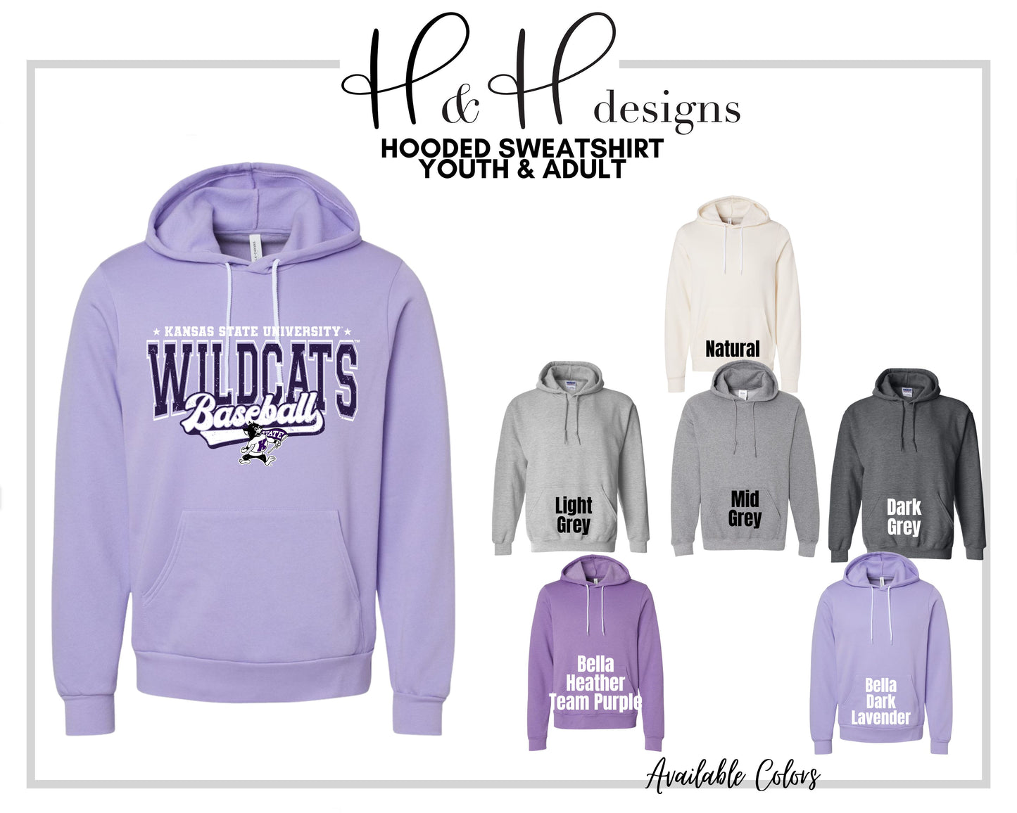 Kansas State University Baseball Distressed Retro Script ~ Licensed Apparel ~ HHKSU209