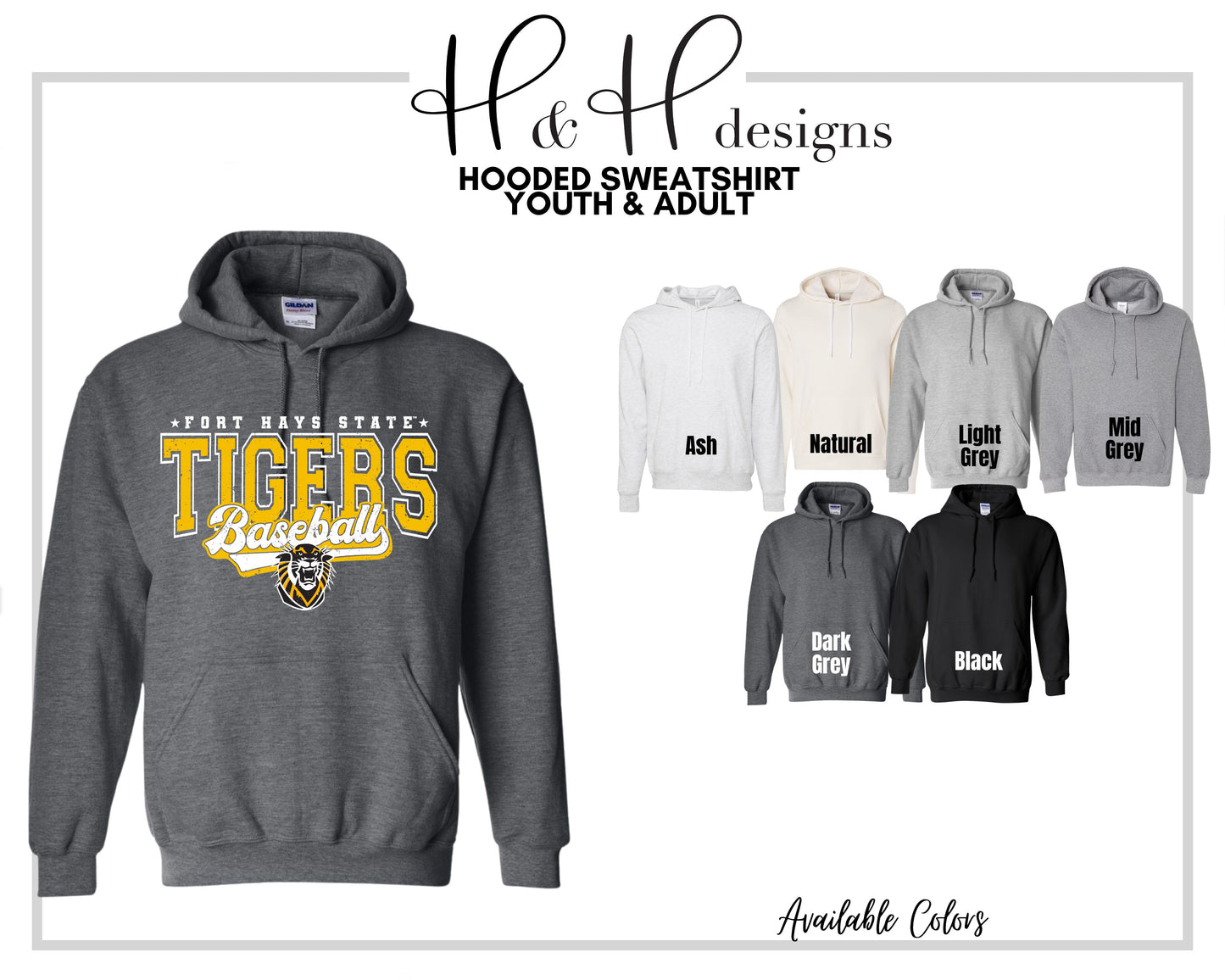 Fort Hays State Tigers Baseball Distressed Retro Script ~ Licensed Apparel ~ HHFHSU132