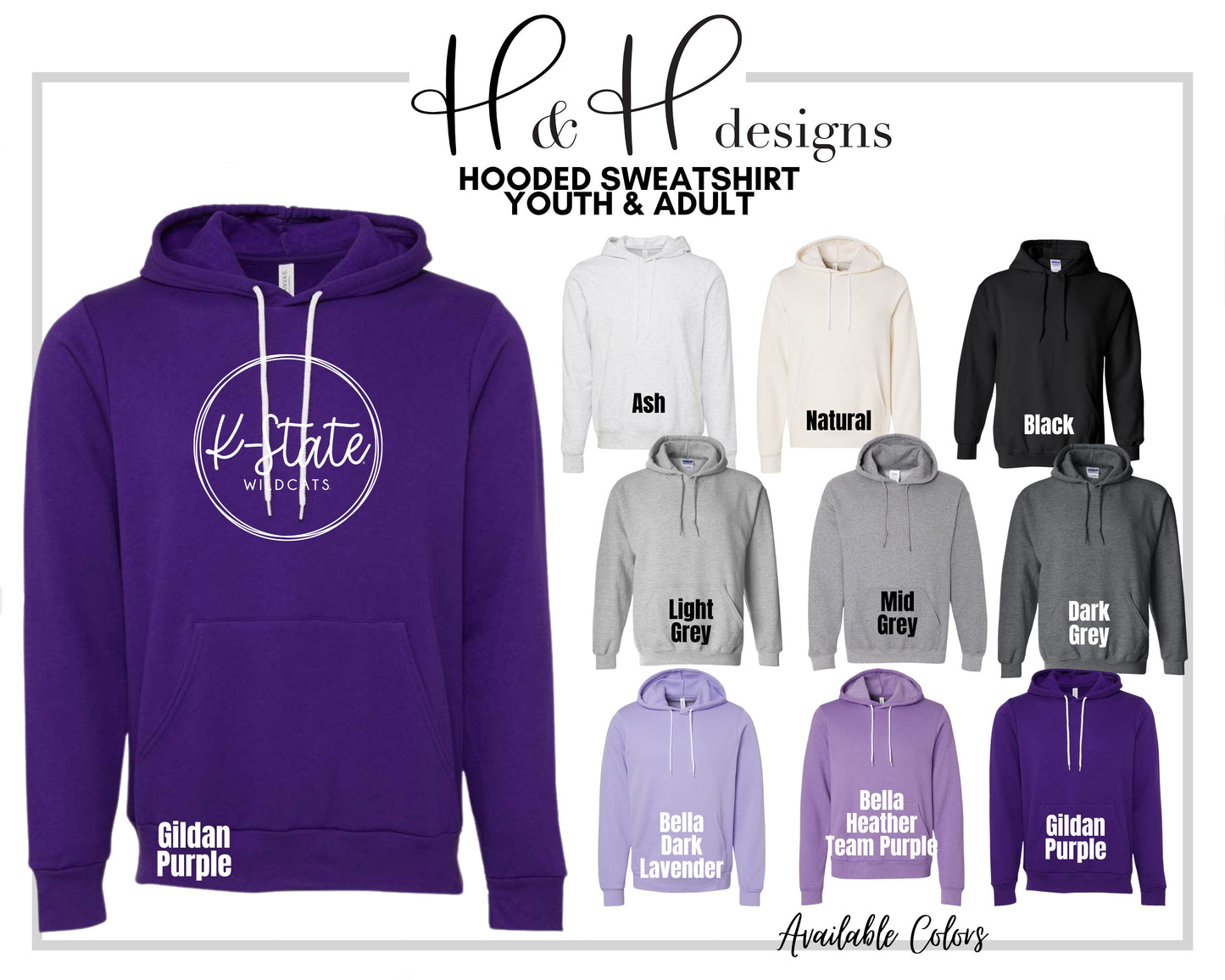 K-State Wildcats Hand Lettered Round Script  ~ Licensed Apparel ~ HHKSU168