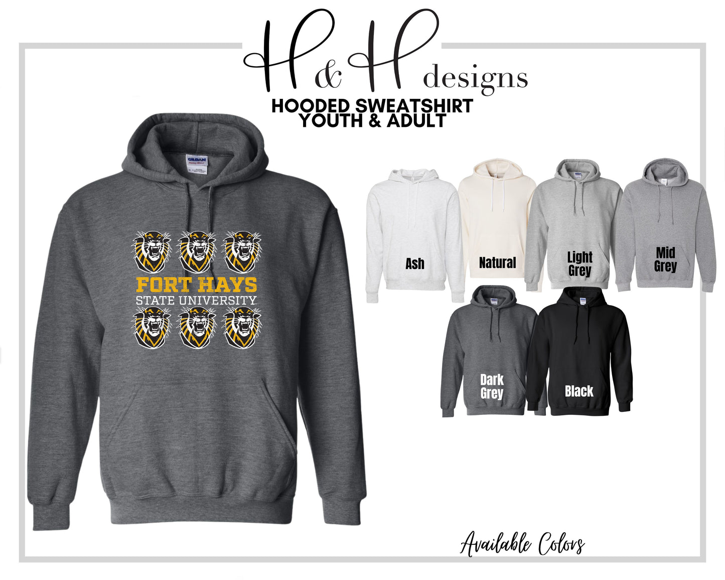 Fort Hays State University Distressed Tigers ~ Licensed Apparel ~ HHFHSU111