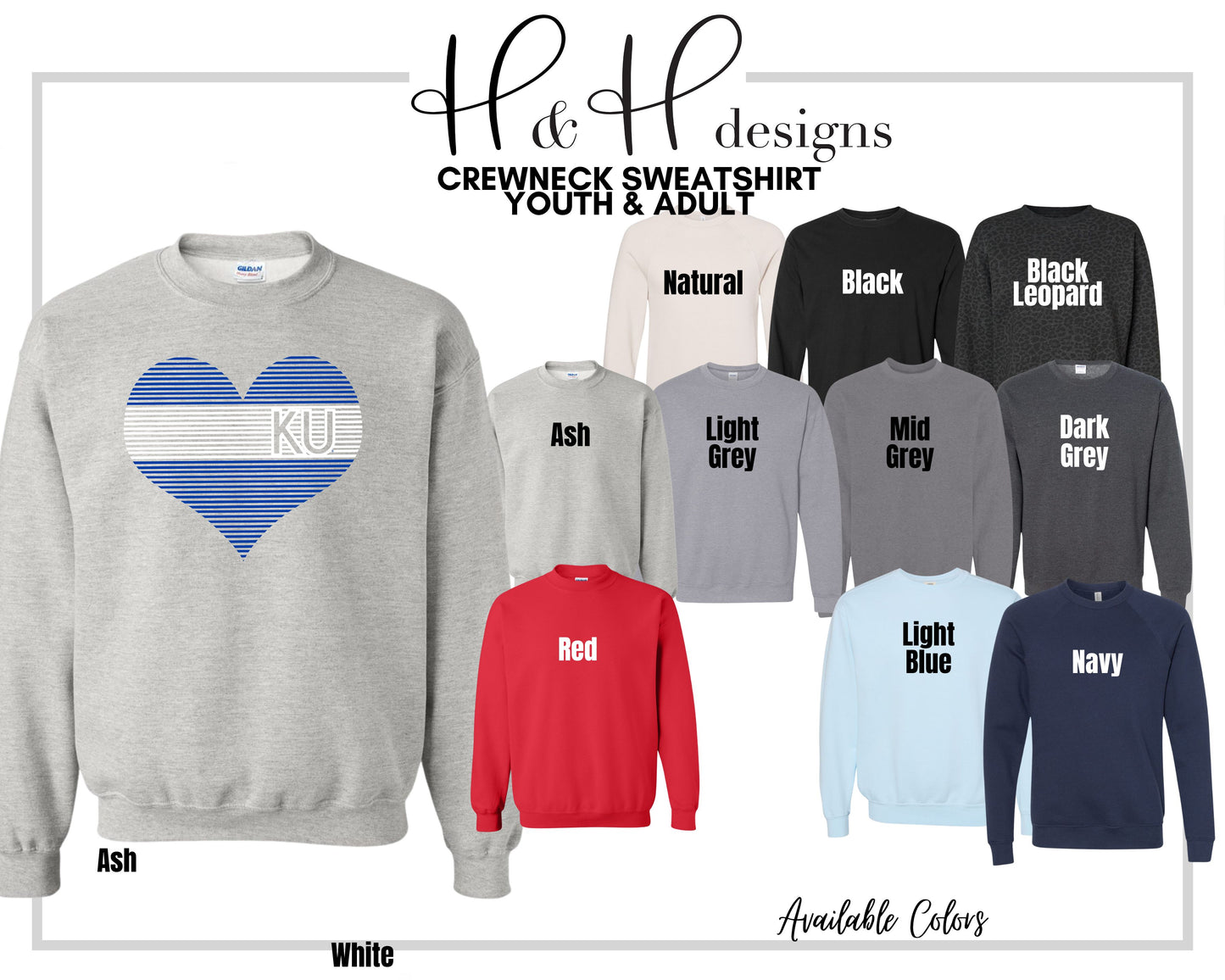 Blue KU lined heart   ~ Licensed Apparel ~ HHKU114