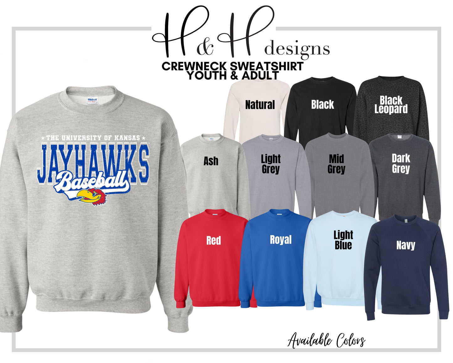 The University of Kansas Jayhawks Baseball Distressed Retro Script  ~ Licensed Apparel ~ HHKU180