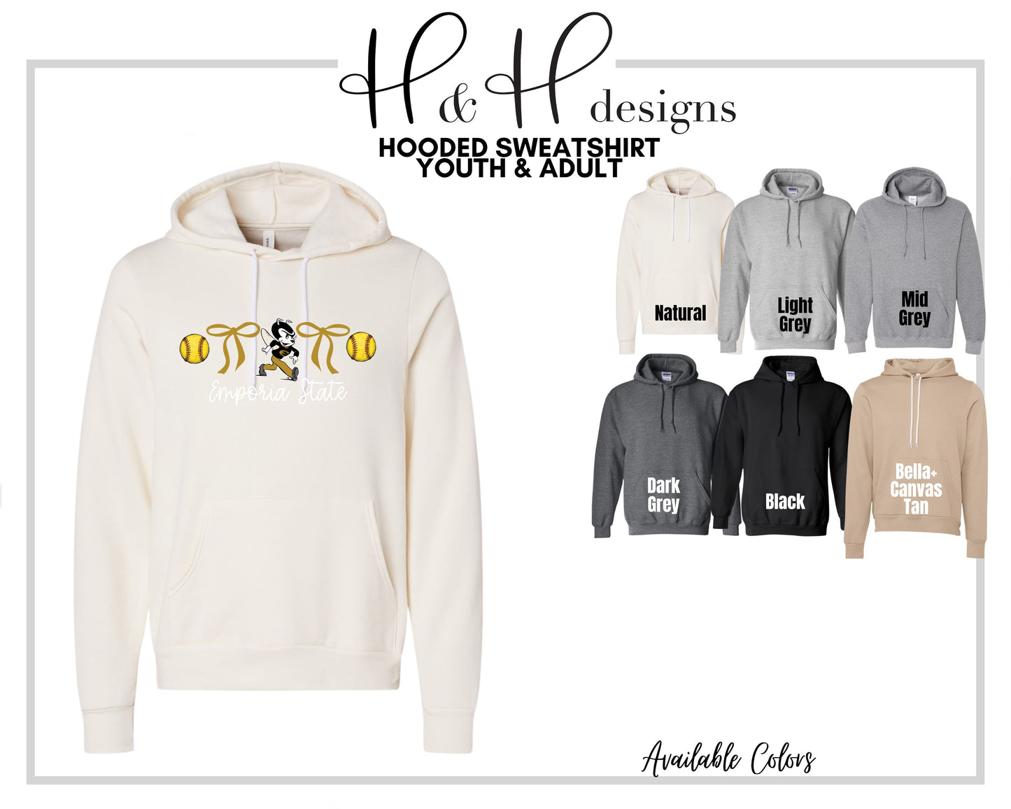 Emporia State Coquette Softball Bows ~ Licensed Apparel ~ HHESU133