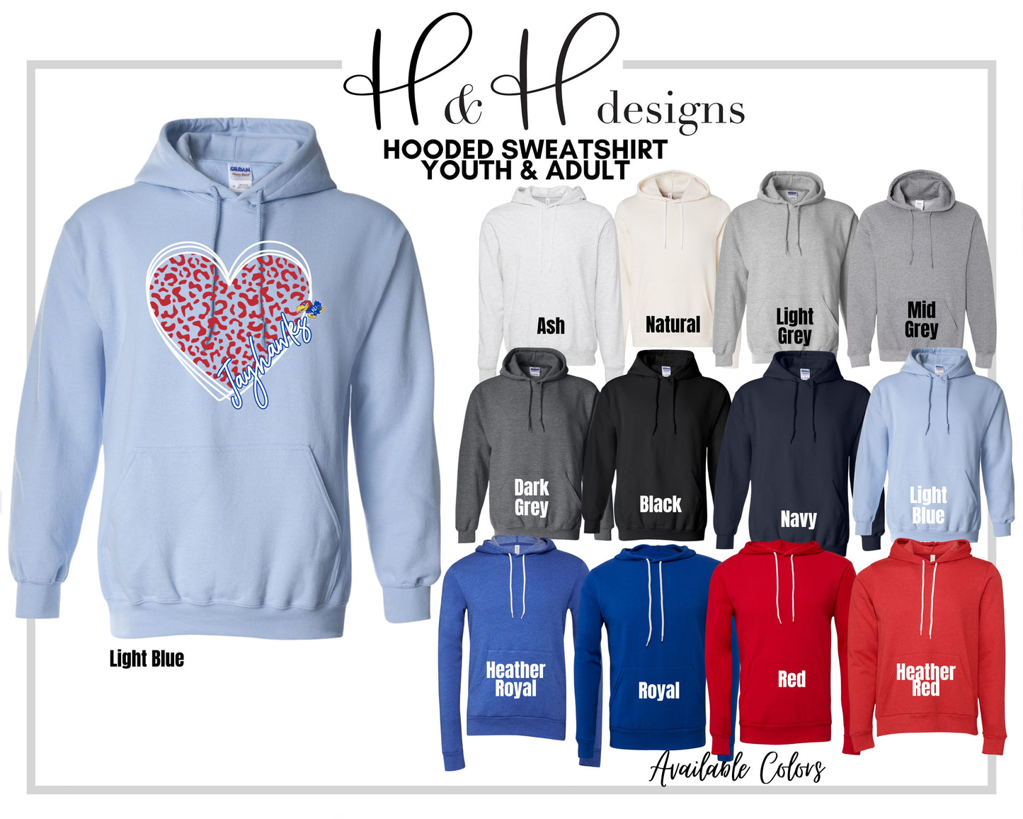 Jayhawks Red Leopard Heart  ~ Licensed Apparel ~ HHKU123