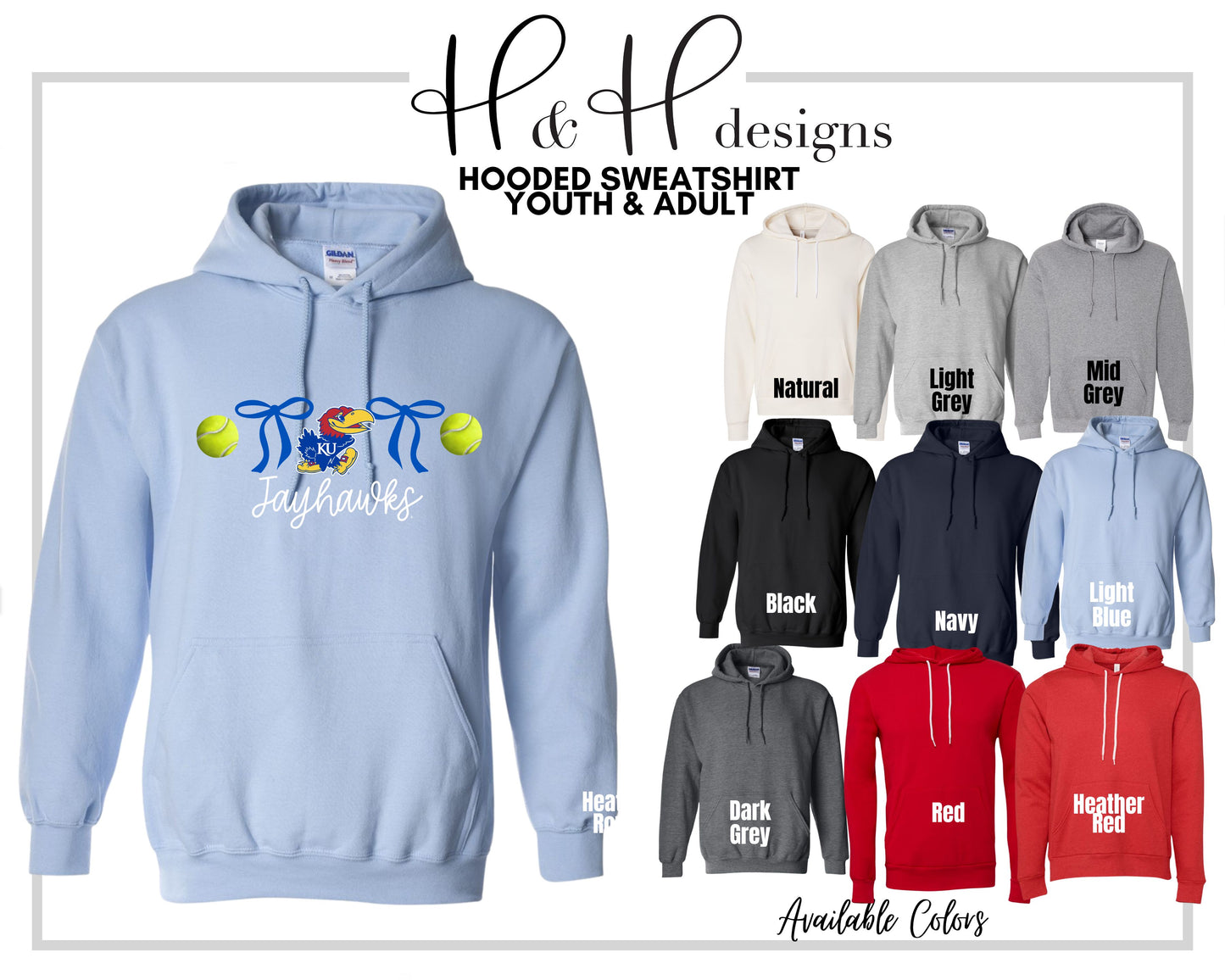 Jayhawks Coquette Tennis Bows  ~ Licensed Apparel ~ HHKU162