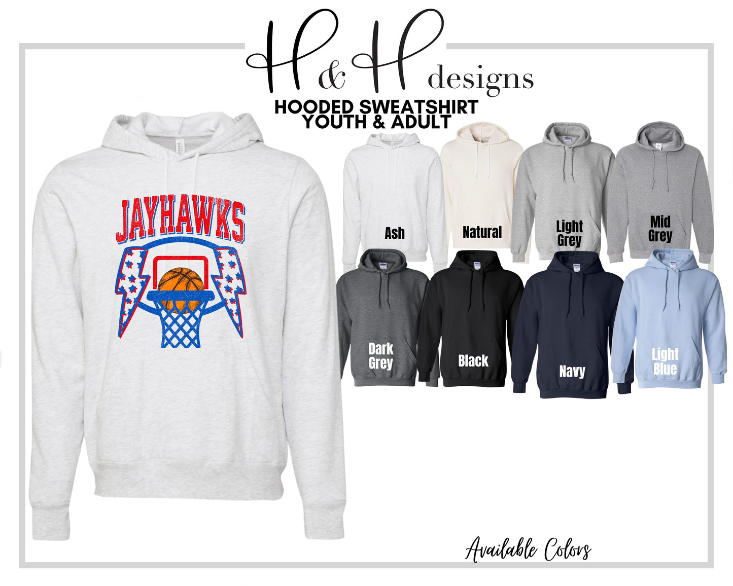 Jayhawks Lightning Bolt Basketball ~ Licensed Apparel ~ HHKU179