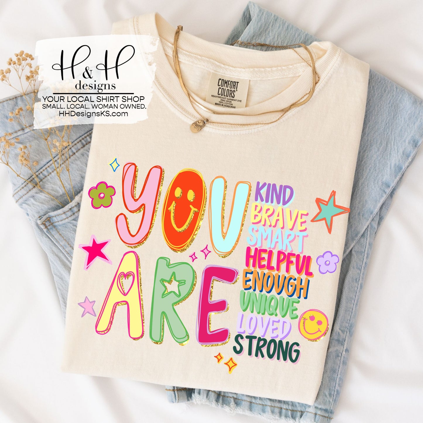 You Are....Kind Brave Smart Loved Faux Rainbow Doodle