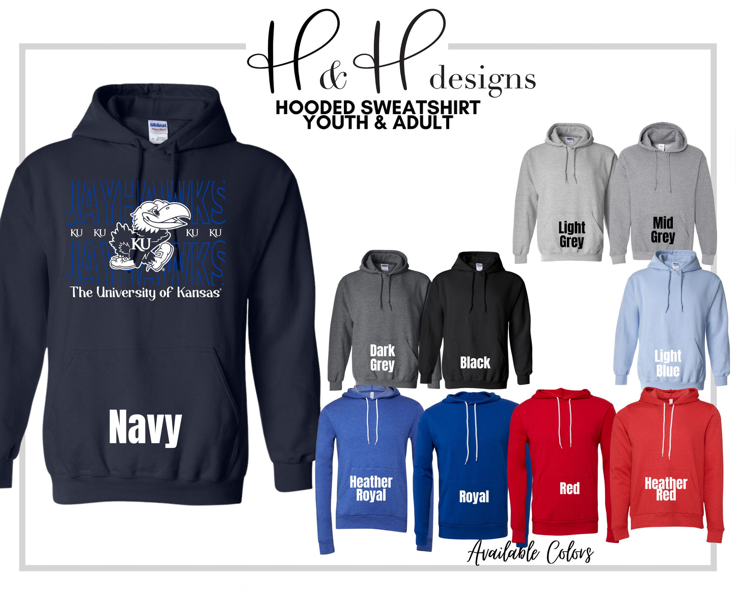 Kansas Jayhawks Blue Hallow Outline ~ Licensed Apparel ~ HHKU174