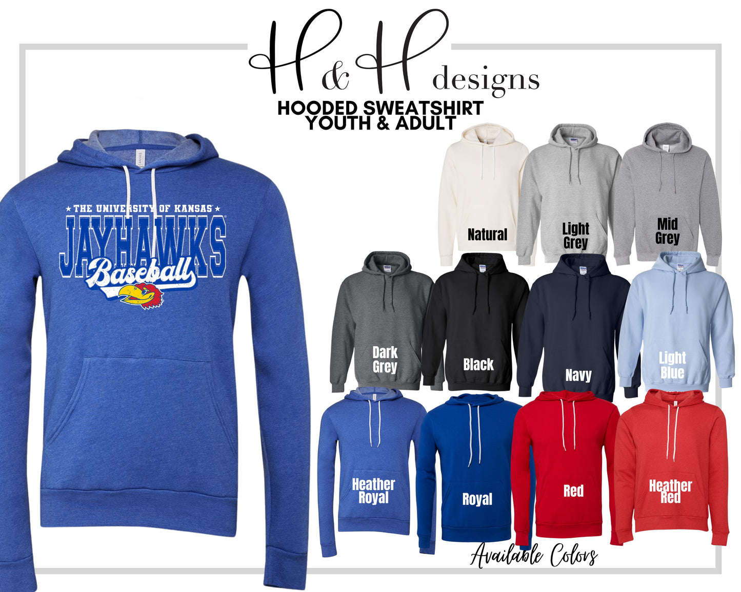 The University of Kansas Jayhawks Baseball Distressed Retro Script  ~ Licensed Apparel ~ HHKU180