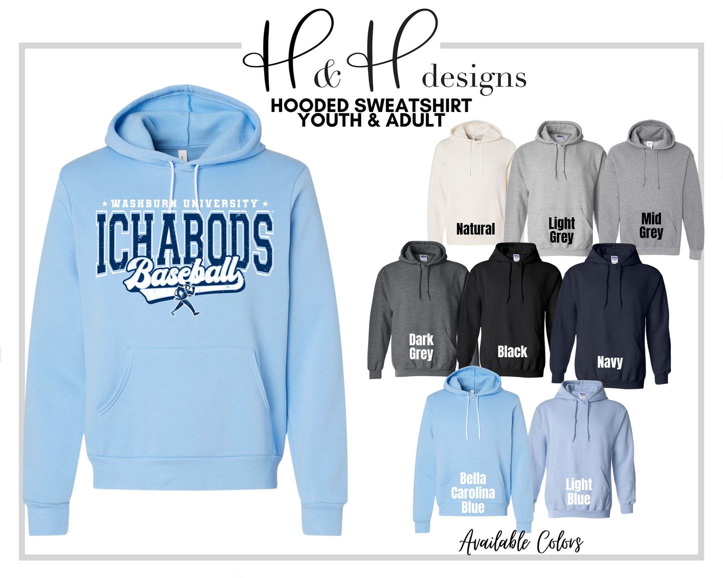 Washburn University Ichabods Baseball Distressed Retro Script ~ Licensed Apparel ~ HHWU231
