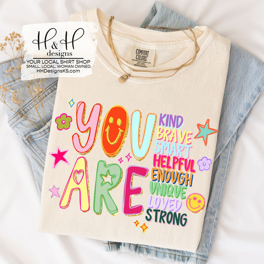 You Are....Kind Brave Smart Loved Faux Rainbow Doodle