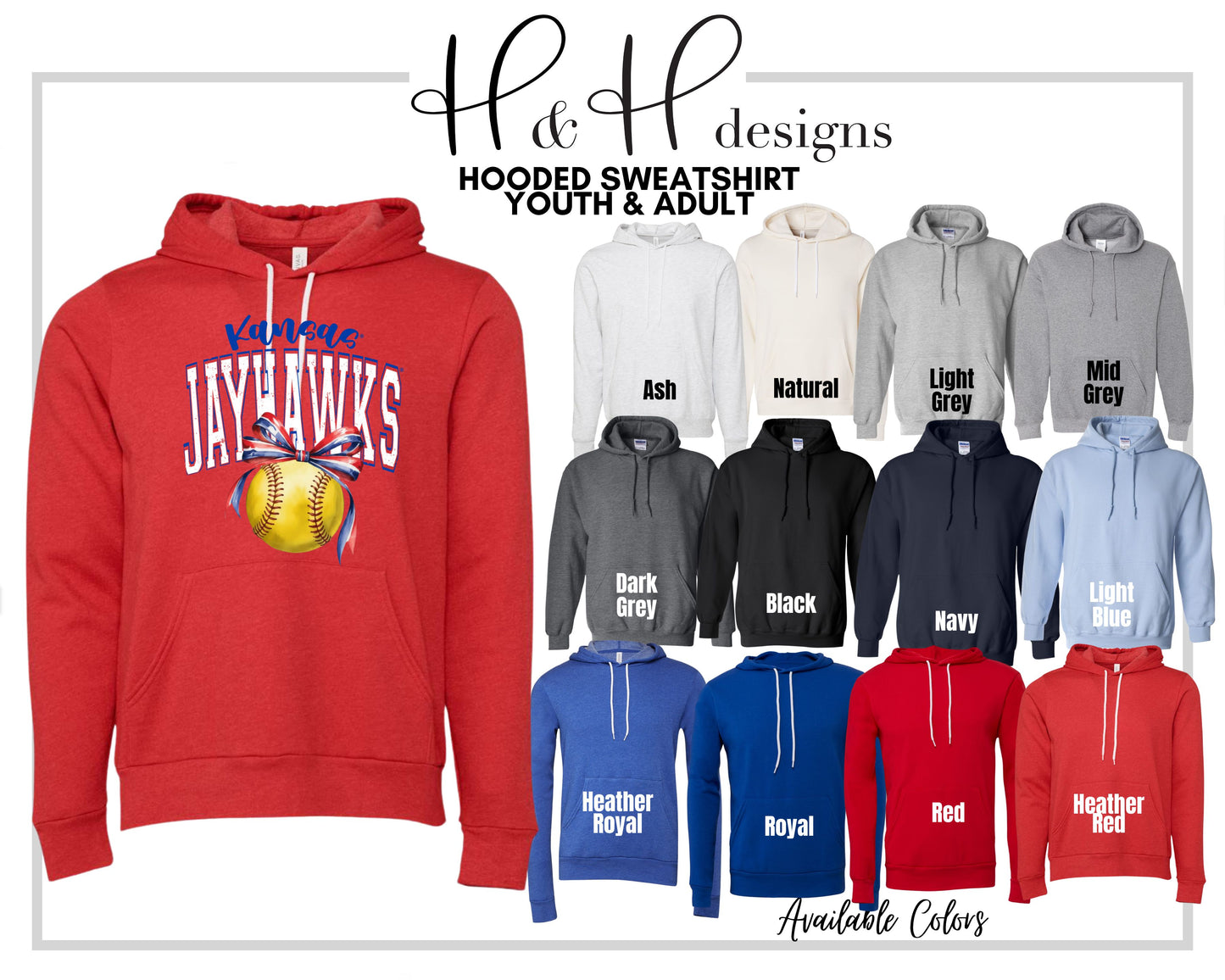 Kansas Jayhawks Softball Block Bow ~ Licensed Apparel ~ HHKU184