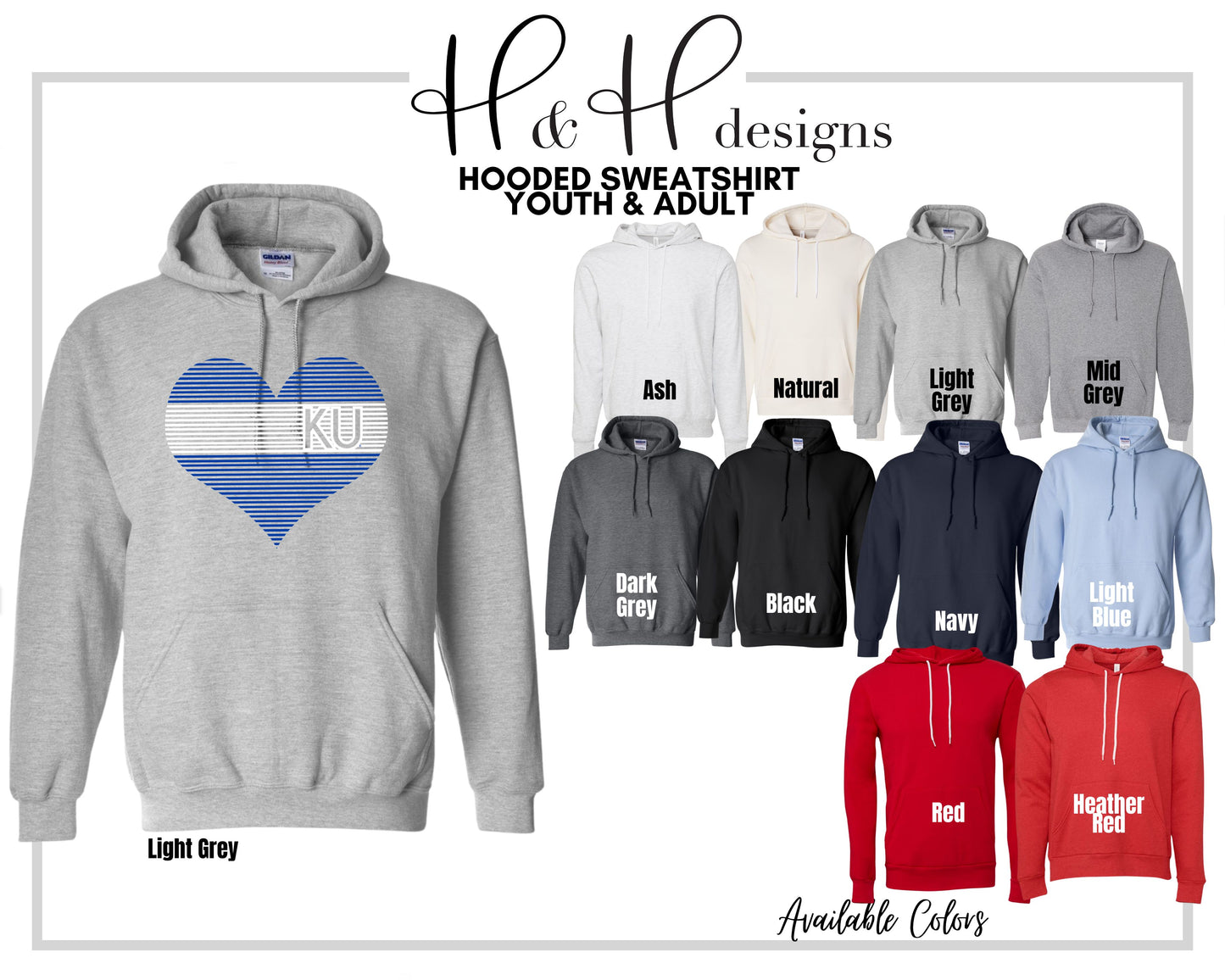 Blue KU lined heart   ~ Licensed Apparel ~ HHKU114