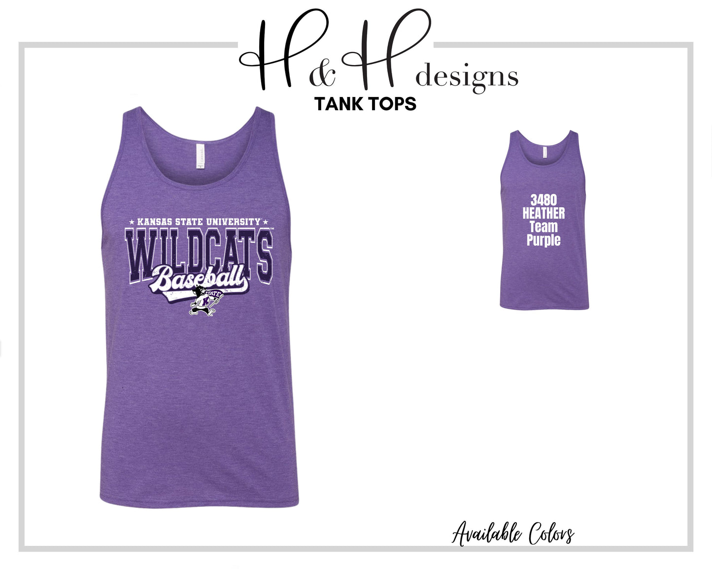 Kansas State University Baseball Distressed Retro Script ~ Licensed Apparel ~ HHKSU209
