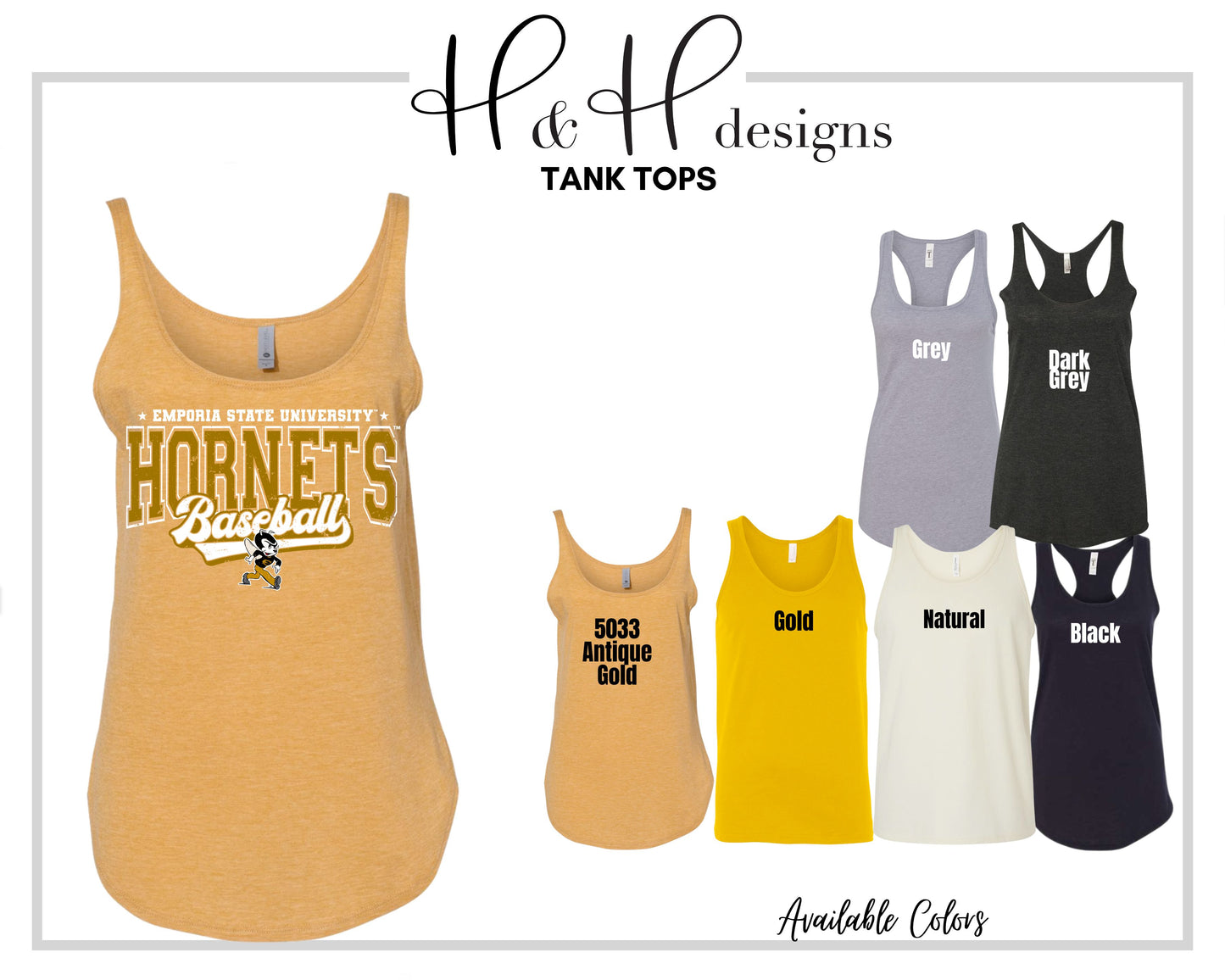 Emporia State Hornets Baseball Distressed Retro Script  ~ Licensed Apparel ~ HHESU146