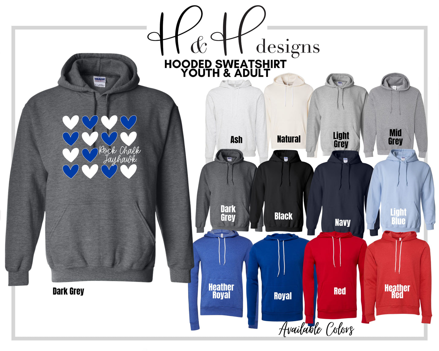 Rock Chalk Jayhawk Repeat Hearts ~ Licensed Apparel ~ HHKU118