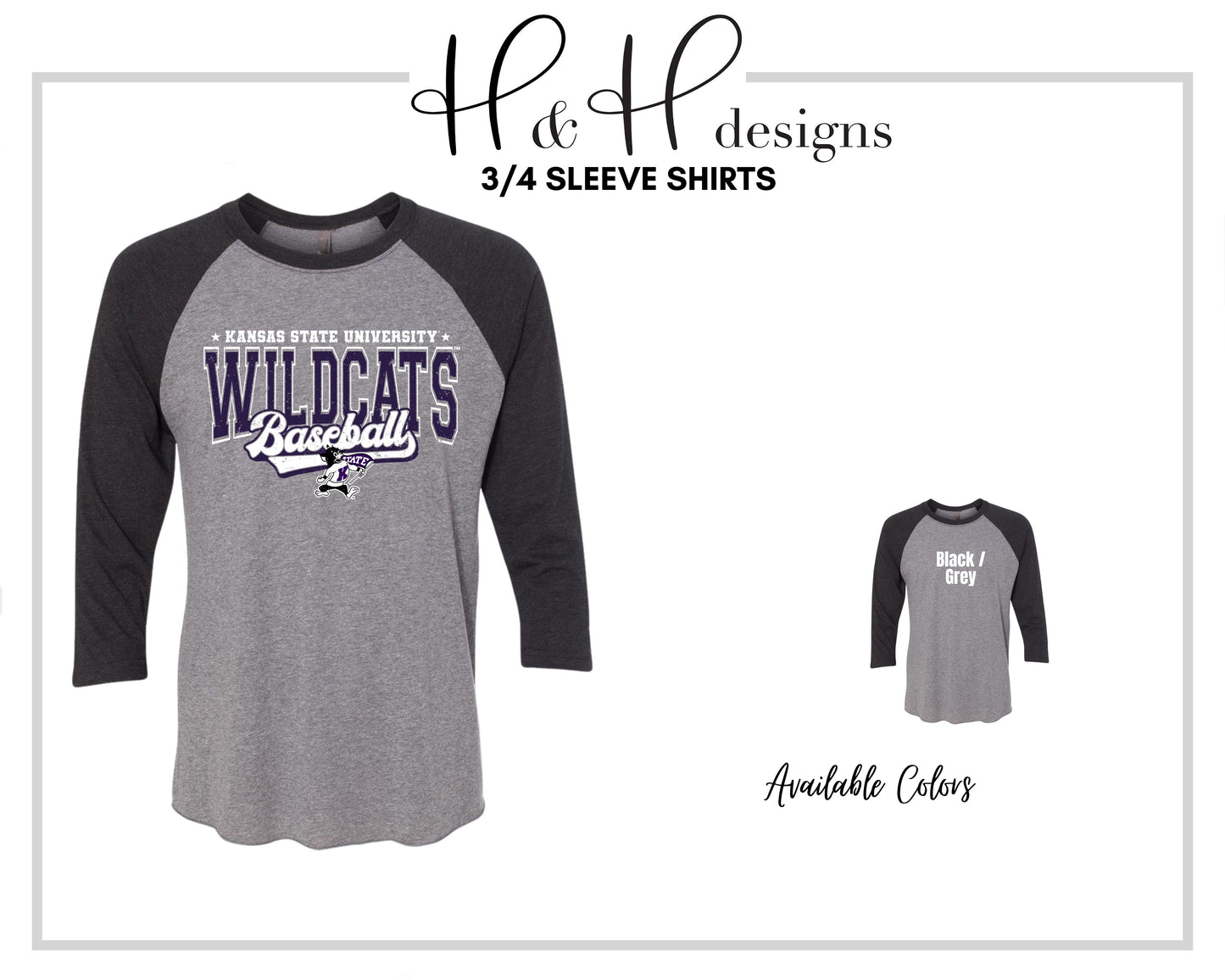 Kansas State University Baseball Distressed Retro Script ~ Licensed Apparel ~ HHKSU209