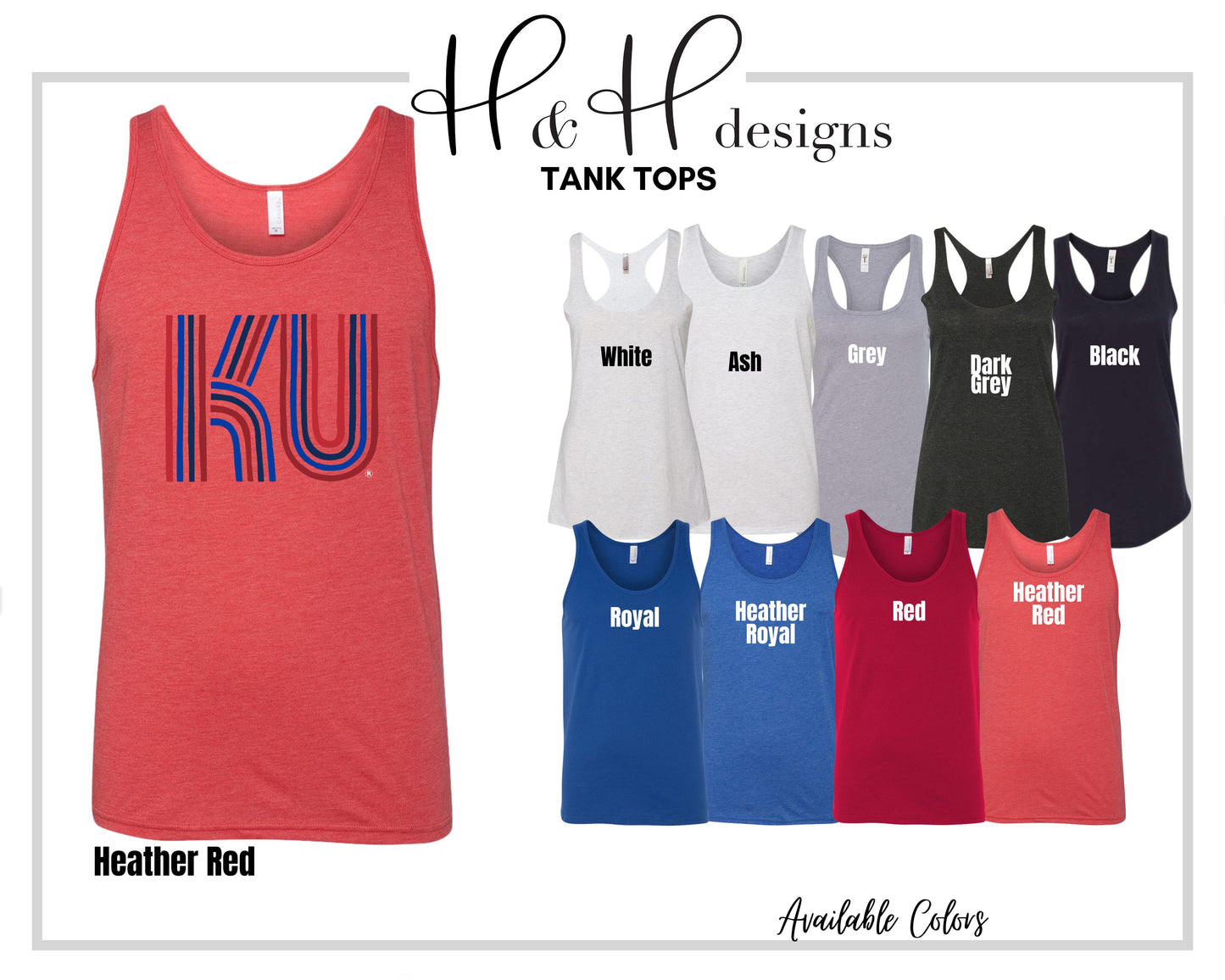 KU Lined Initials - Red & blue~ Licensed Apparel ~ HHKU122