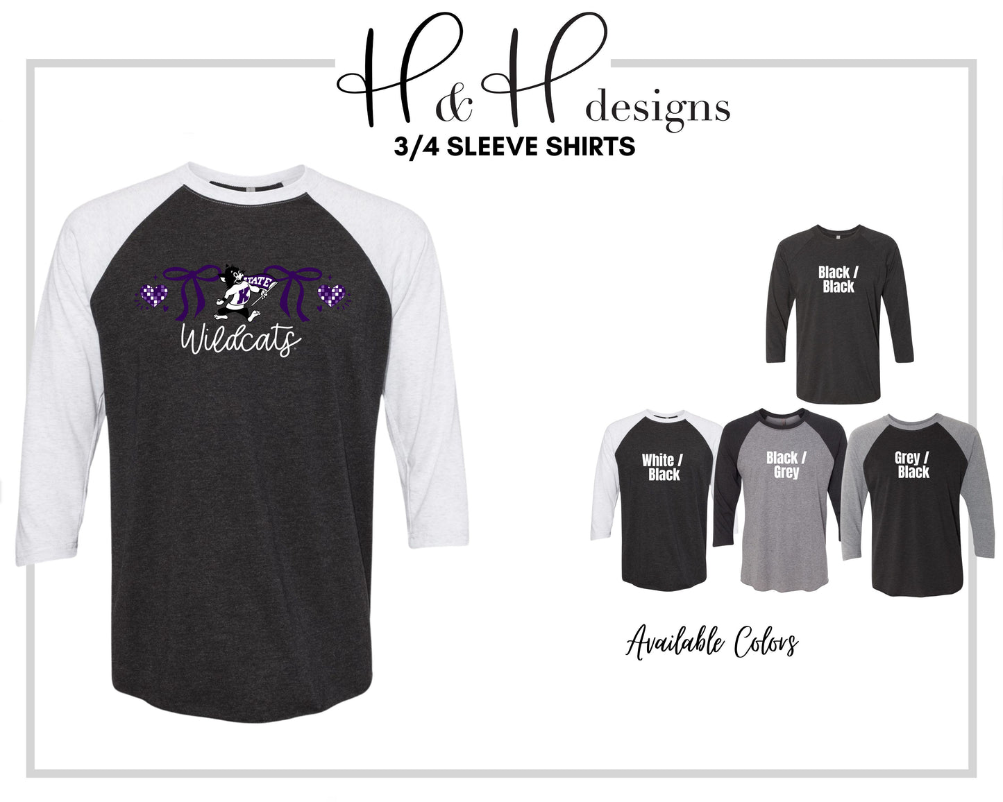K-State Coquette Hearts Bows ~ Licensed Apparel ~ HHKSU192