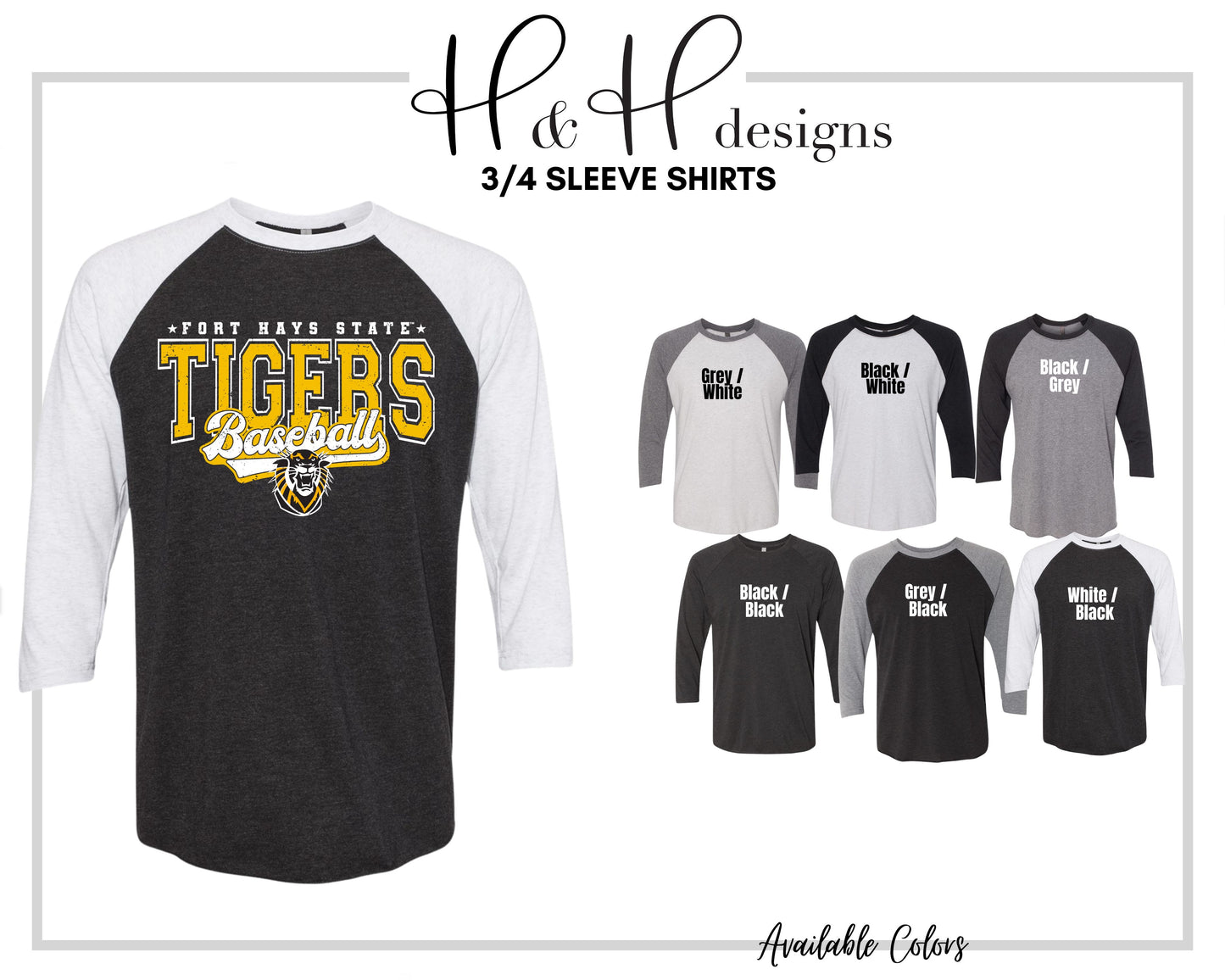 Fort Hays State Tigers Baseball Distressed Retro Script ~ Licensed Apparel ~ HHFHSU132