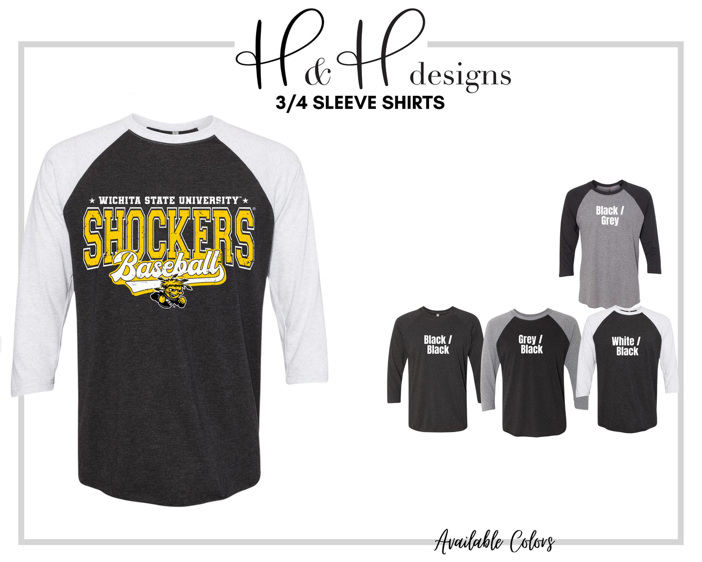 Wichita State Shockers Baseball Distressed Retro Script ~ Licensed Apparel ~ HHWSU133