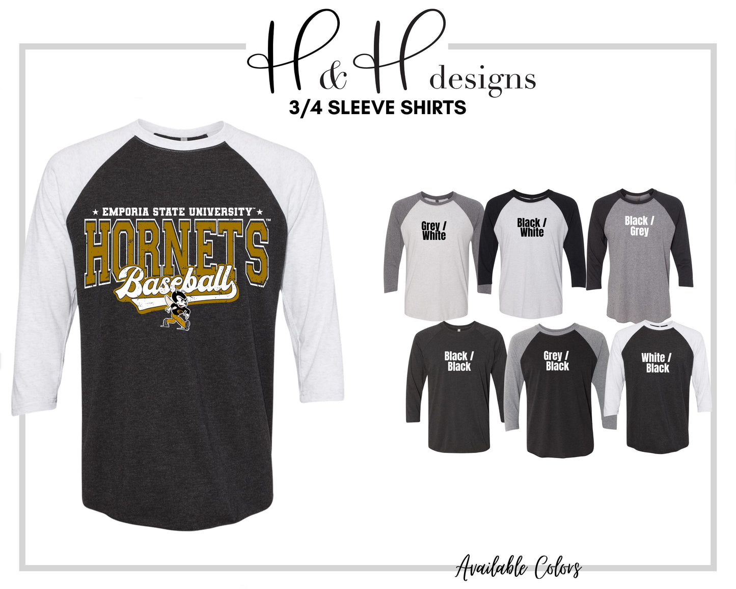 Emporia State Hornets Baseball Distressed Retro Script  ~ Licensed Apparel ~ HHESU146