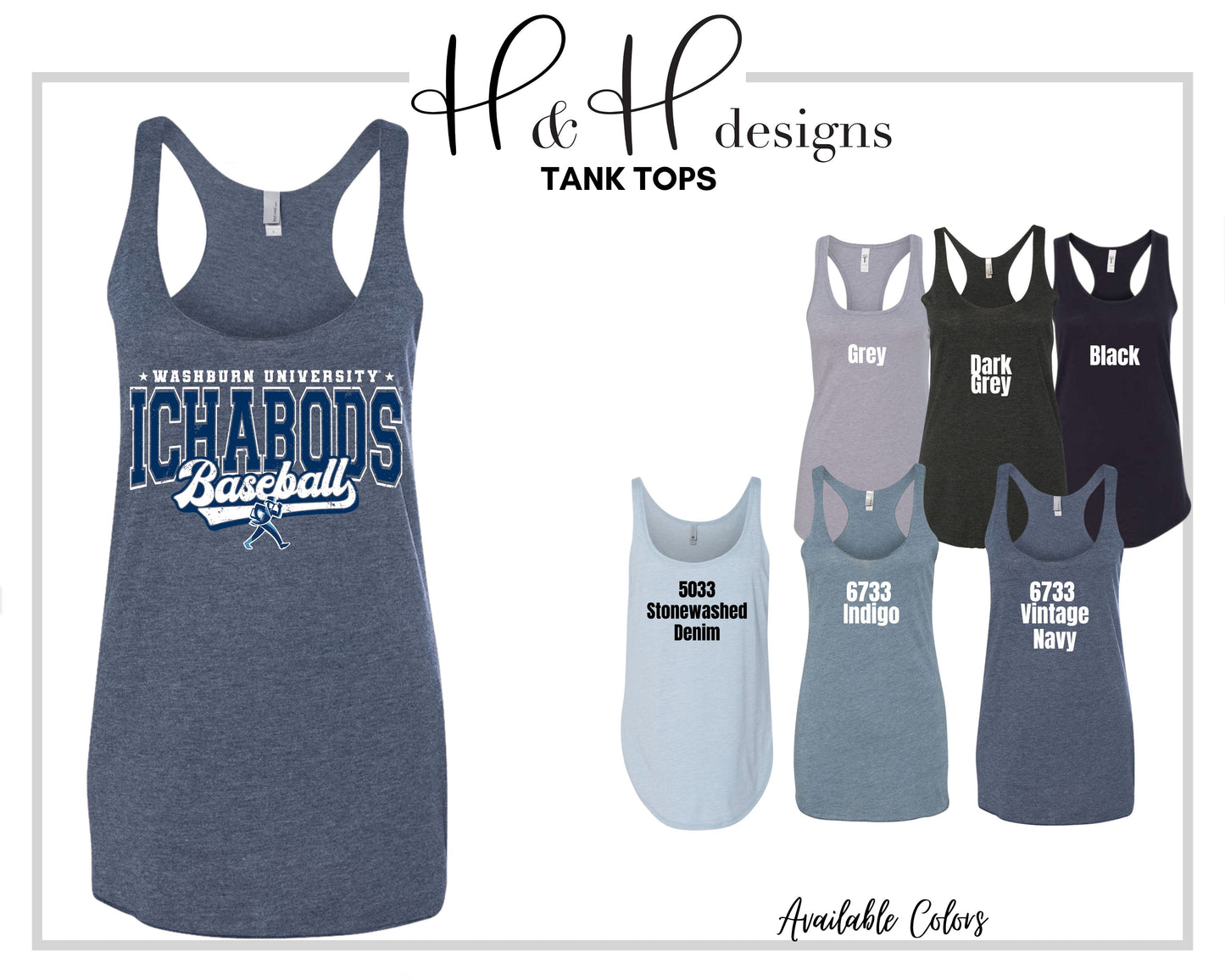 Washburn University Ichabods Baseball Distressed Retro Script ~ Licensed Apparel ~ HHWU231