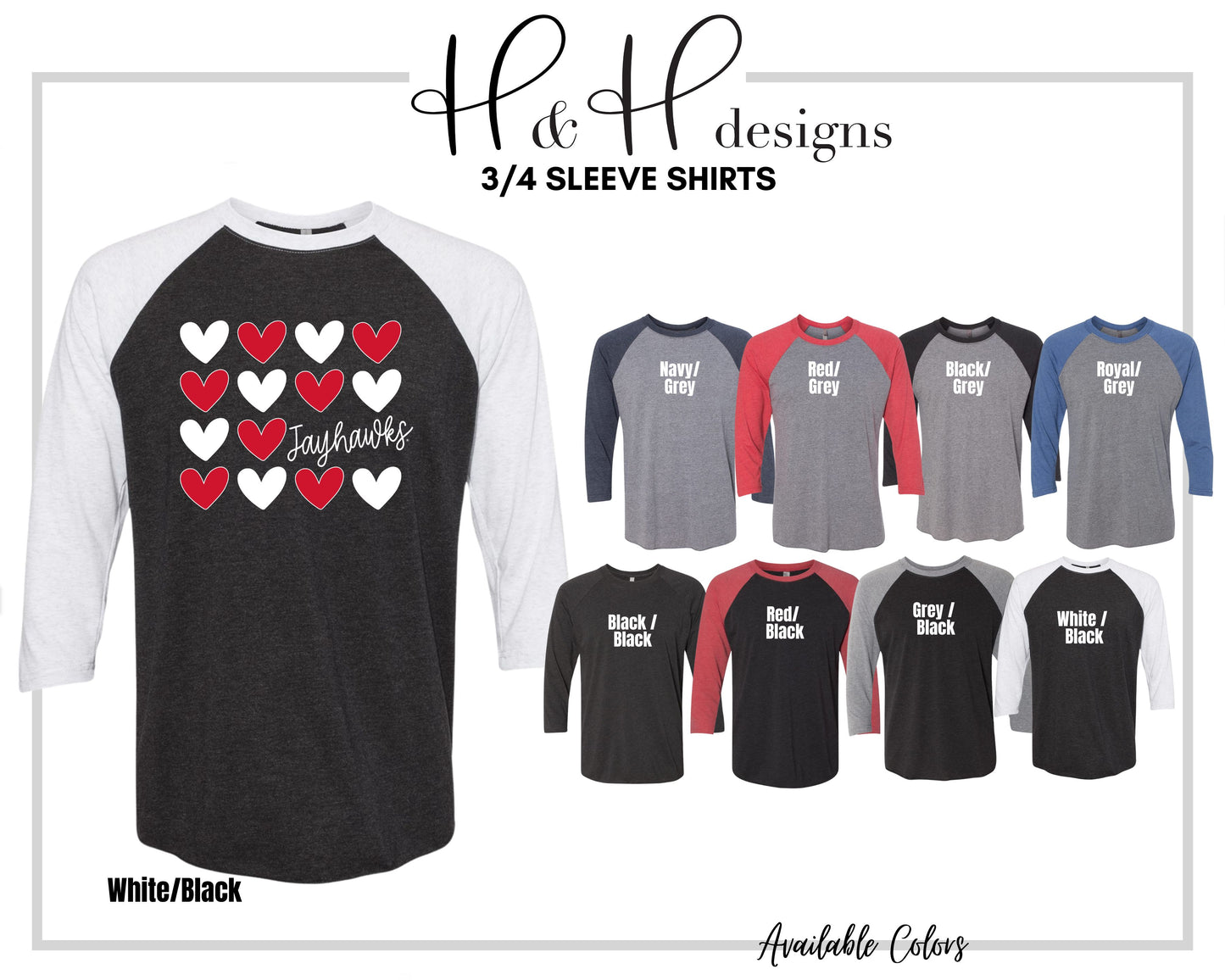 Jayhawks Repeat Hearts ~ Licensed Apparel ~ HHKU117