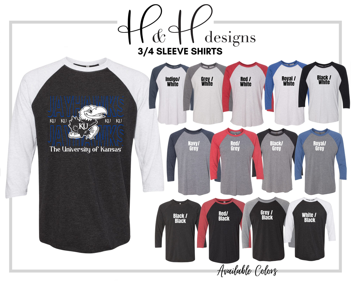 Kansas Jayhawks Blue Hallow Outline ~ Licensed Apparel ~ HHKU174