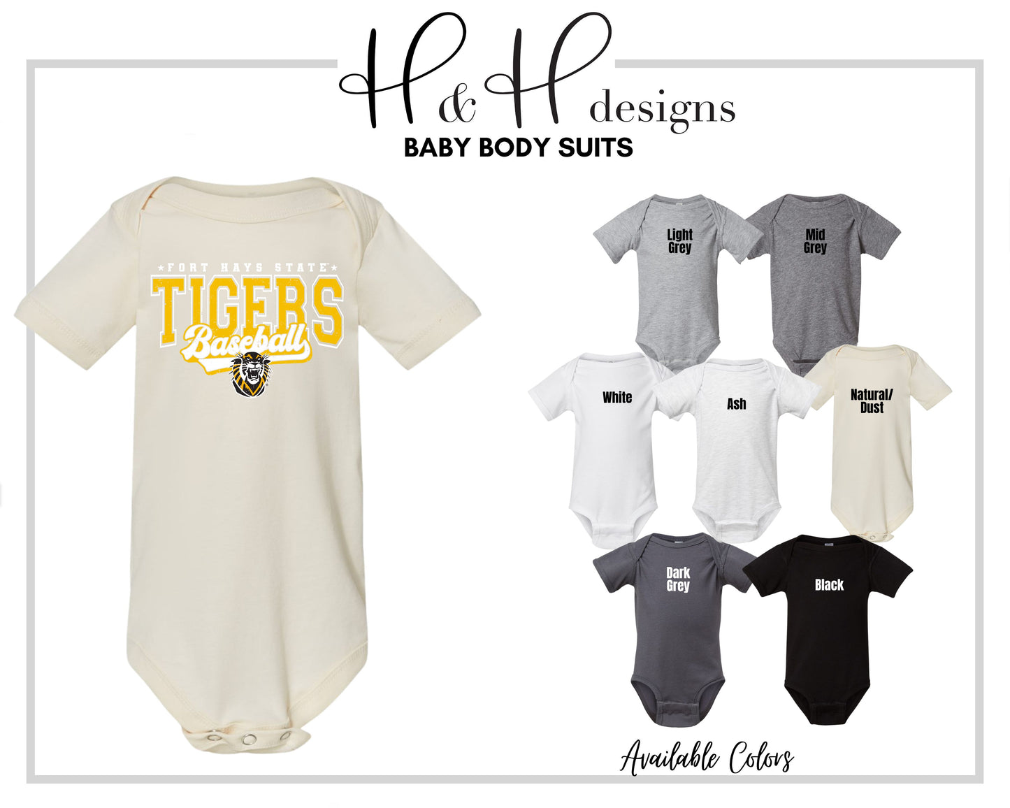 Fort Hays State Tigers Baseball Distressed Retro Script ~ Licensed Apparel ~ HHFHSU132