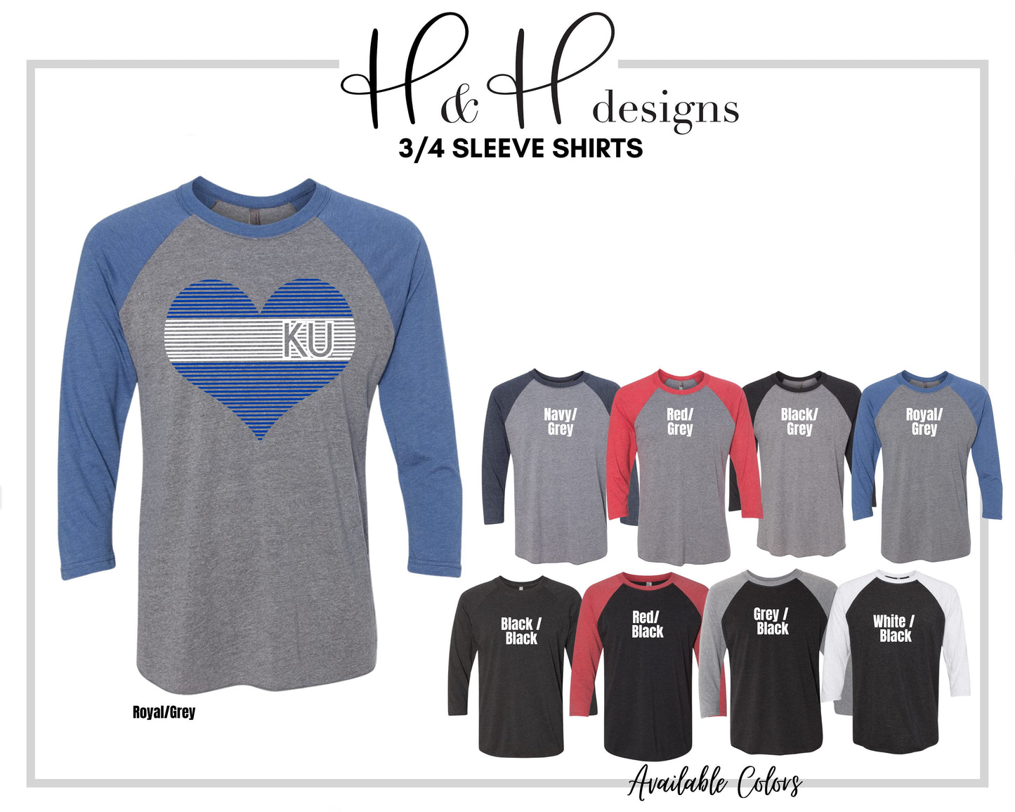 Blue KU lined heart   ~ Licensed Apparel ~ HHKU114