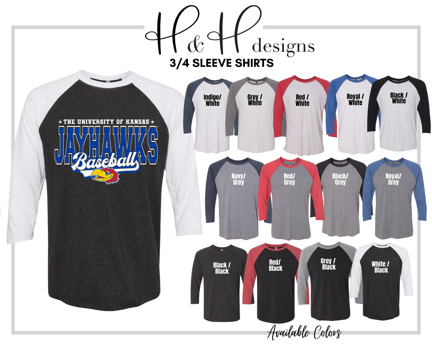 The University of Kansas Jayhawks Baseball Distressed Retro Script  ~ Licensed Apparel ~ HHKU180