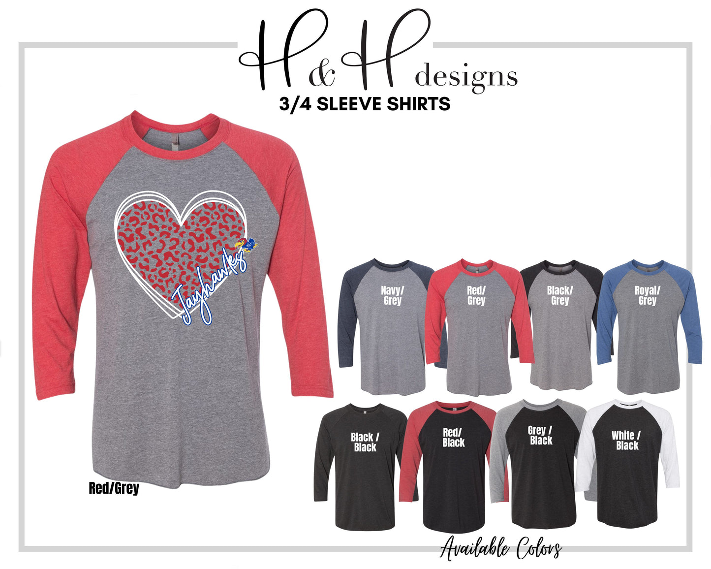 Jayhawks Red Leopard Heart  ~ Licensed Apparel ~ HHKU123