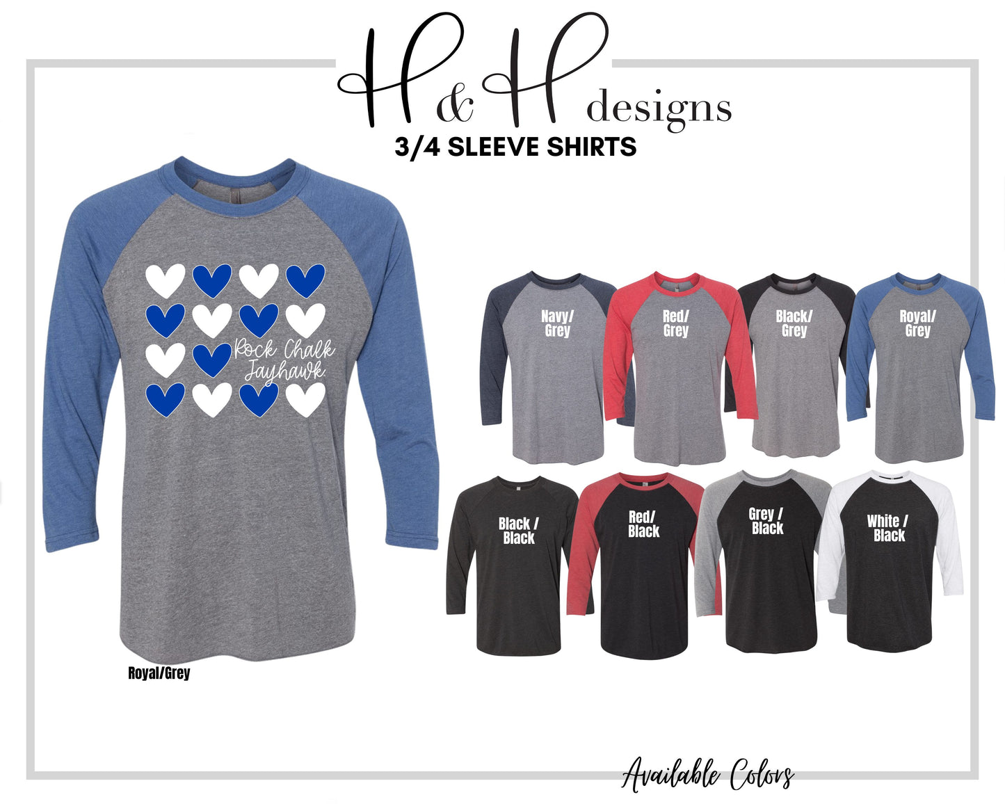 Rock Chalk Jayhawk Repeat Hearts ~ Licensed Apparel ~ HHKU118