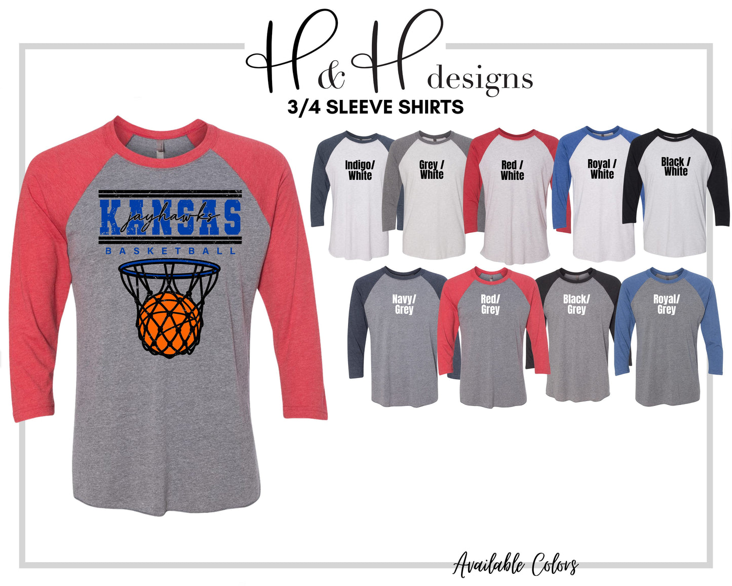 Kansas Jayhawks Double Lined Basketball  ~ Licensed Apparel ~ HHKU178