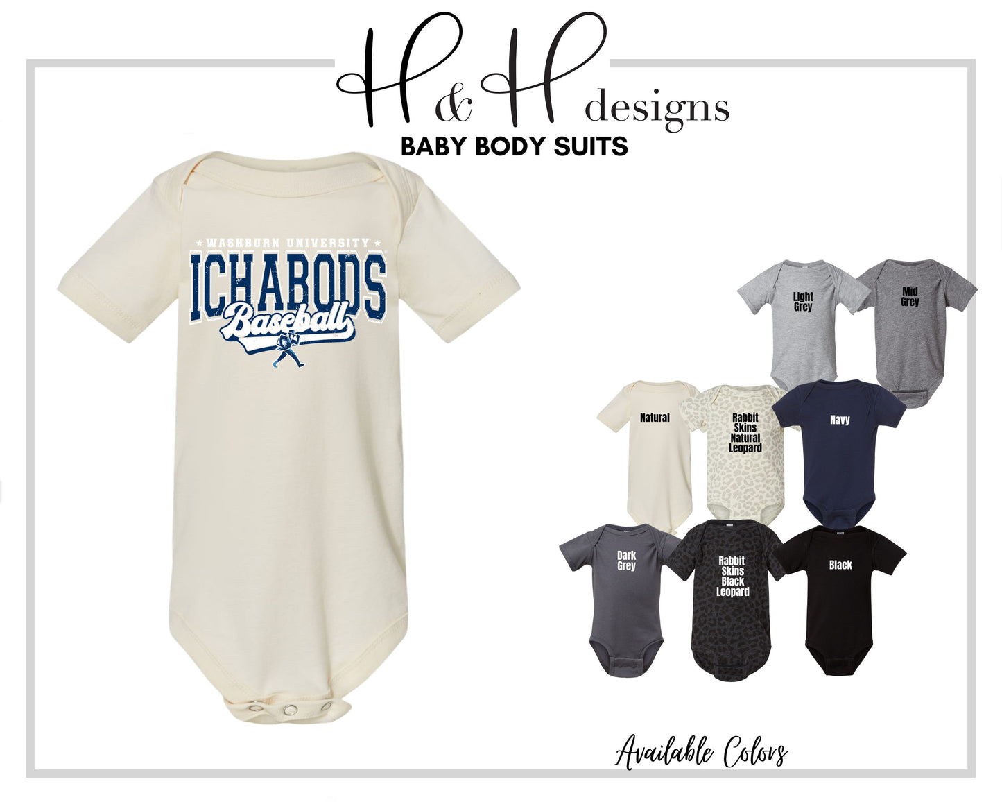Washburn University Ichabods Baseball Distressed Retro Script ~ Licensed Apparel ~ HHWU231