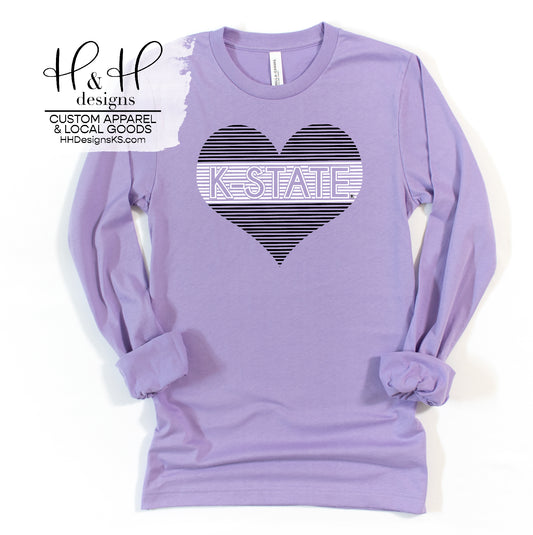 Black & White K-State Lined Heart ~ HHKSU114 ~ Licensed K-State Apparel