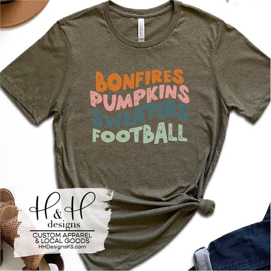 Bonfires Pumpkins Sweaters Football Retro Wavy