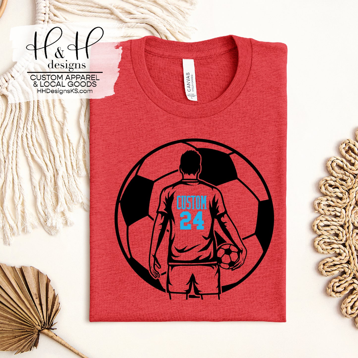 Male Soccer Player Silhouette with Custom School & Number