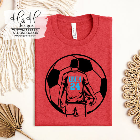 Male Soccer Player Silhouette with Custom School & Number