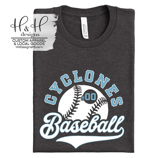 Cyclones Baseball Script with Custom Number ~ Midwest Cyclones Baseball