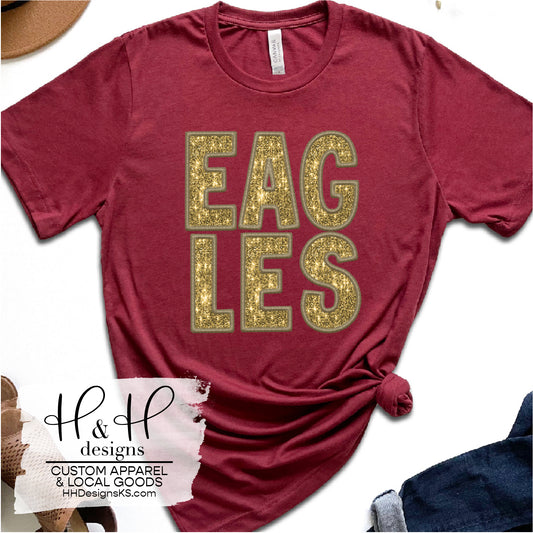 Eagles Faux Glitter Embroidery ~ Silver Lake