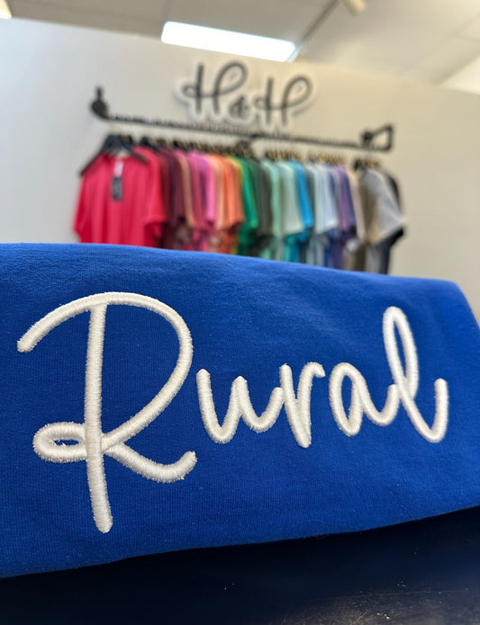 Rural Puff ~ White 3D Script Embroidery