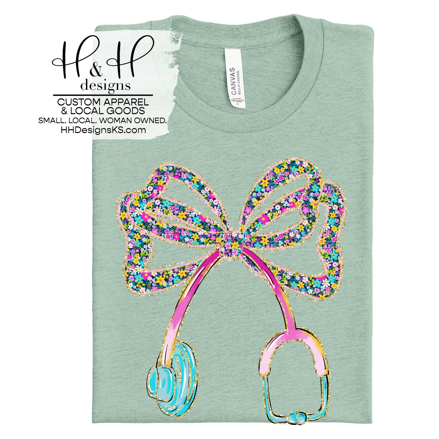 Glitter Floral Stethoscope Bow