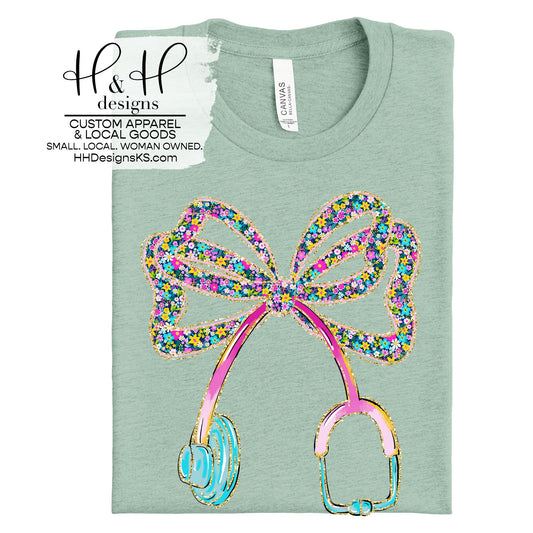 Glitter Floral Stethoscope Bow