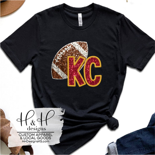 Glitter KC Football - Faux Sequin